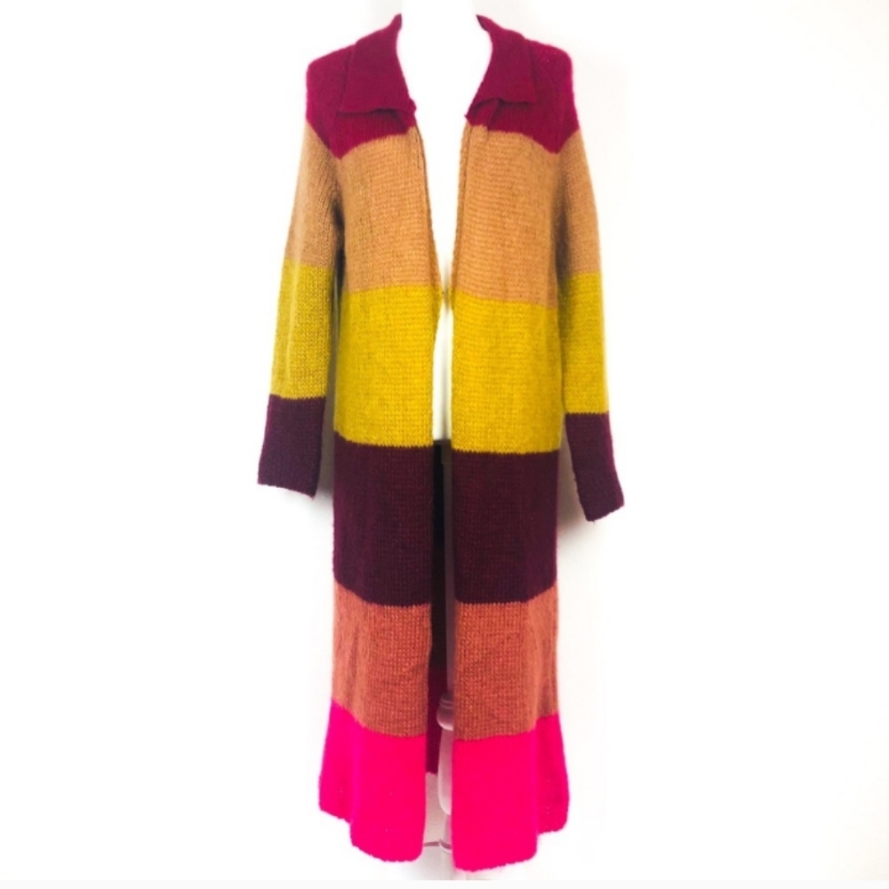 Free People Over The Rainbow Multicolor Long Striped Cardigan Sweater Large - Picture 13 of 16